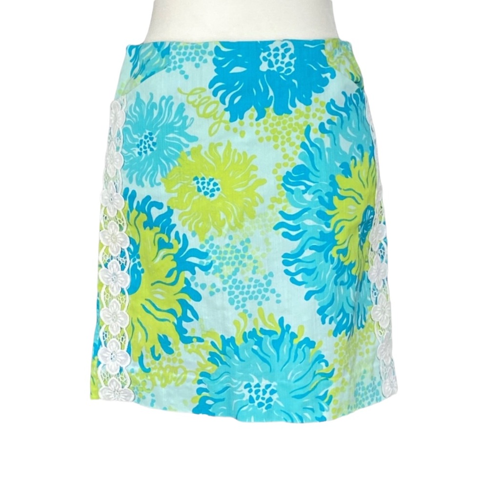 Lilly Pulitzer Womens Roslyn Mini Skirt Seeing Things Blue Green Floral size 2